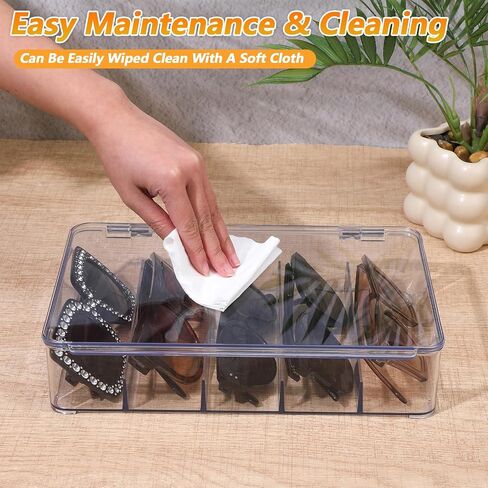 2PCS Sunglasses Organizer, 5 Slot Clear Glasses Storage Case, Stackable Eyeglass Case Storage Organizer, Clear Eyeglass Holder Stand Box Eyewear Display Tray for Multiple Glasses in Kuwait