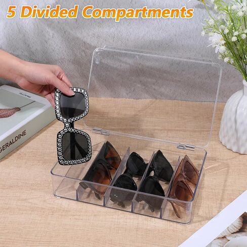 2PCS Sunglasses Organizer, 5 Slot Clear Glasses Storage Case, Stackable Eyeglass Case Storage Organizer, Clear Eyeglass Holder Stand Box Eyewear Display Tray for Multiple Glasses in Kuwait