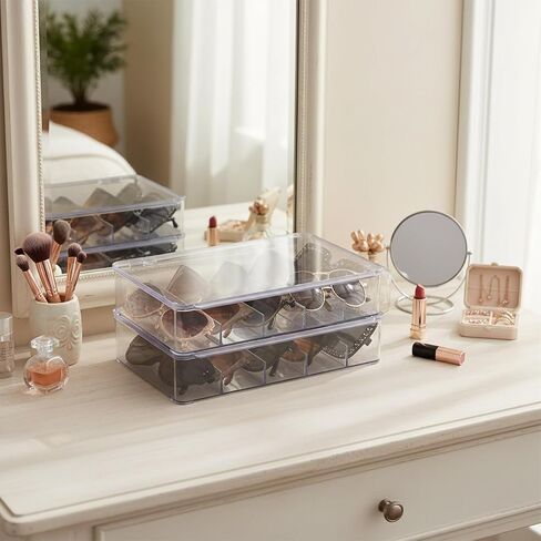 2PCS Sunglasses Organizer, 5 Slot Clear Glasses Storage Case, Stackable Eyeglass Case Storage Organizer, Clear Eyeglass Holder Stand Box Eyewear Display Tray for Multiple Glasses in Kuwait