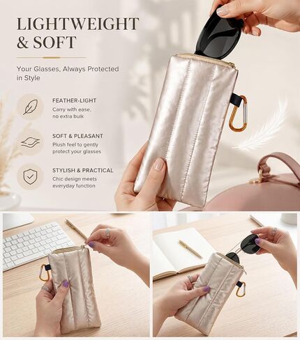 Portable Glasses Bag with Belt Clip, Down Eyewear Pouch Lightweight Feather-filled Sunglasses Case Small Item Storage Bag Coin Purse for Women Men in Saudi Arabia
