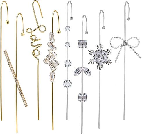 Ear Cuff Crawler Earrings for Women Fashion Ear Wrap Hook Earrings Long Piercing Crystal Trapezoid Curve Snowflake Bow Style Earring Set Silver Gold Pierced Clip Earring Trendy Jewelry Gifts in Saudi Arabia