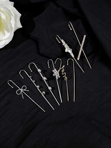 Ear Cuff Crawler Earrings for Women Fashion Ear Wrap Hook Earrings Long Piercing Crystal Trapezoid Curve Snowflake Bow Style Earring Set Silver Gold Pierced Clip Earring Trendy Jewelry Gifts in Saudi Arabia