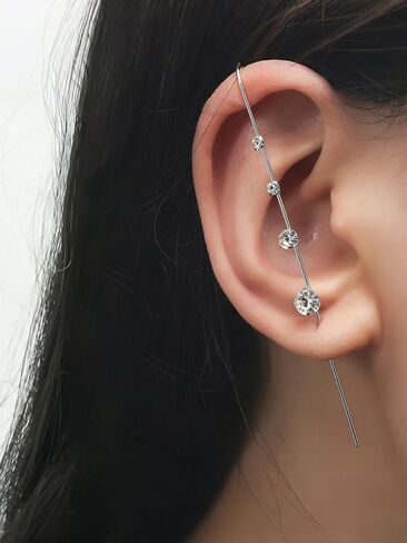 Ear Cuff Crawler Earrings for Women Fashion Ear Wrap Hook Earrings Long Piercing Crystal Trapezoid Curve Snowflake Bow Style Earring Set Silver Gold Pierced Clip Earring Trendy Jewelry Gifts in Saudi Arabia