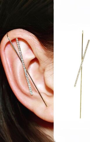 Ear Cuff Crawler Earrings for Women Fashion Ear Wrap Hook Earrings Long Piercing Crystal Trapezoid Curve Snowflake Bow Style Earring Set Silver Gold Pierced Clip Earring Trendy Jewelry Gifts in Saudi Arabia