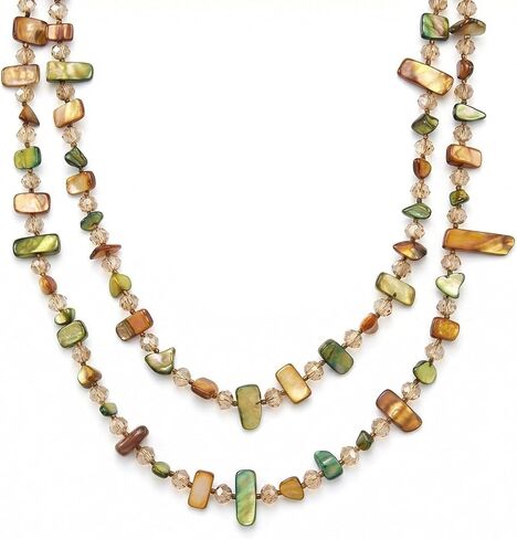 Boho Colorful Bead Long Necklace for Women Boho Handmade Irregular Natural Shell jade Glass Beads Vintage Chunky Layered Perfect for Beach Vacation Everyday Wear in Kuwait