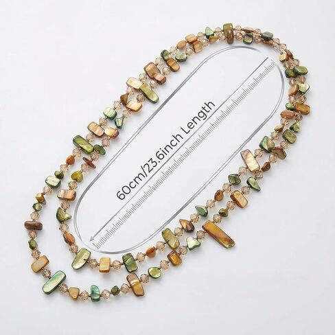 Boho Colorful Bead Long Necklace for Women Boho Handmade Irregular Natural Shell jade Glass Beads Vintage Chunky Layered Perfect for Beach Vacation Everyday Wear in Kuwait
