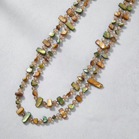 Boho Colorful Bead Long Necklace for Women Boho Handmade Irregular Natural Shell jade Glass Beads Vintage Chunky Layered Perfect for Beach Vacation Everyday Wear in Kuwait
