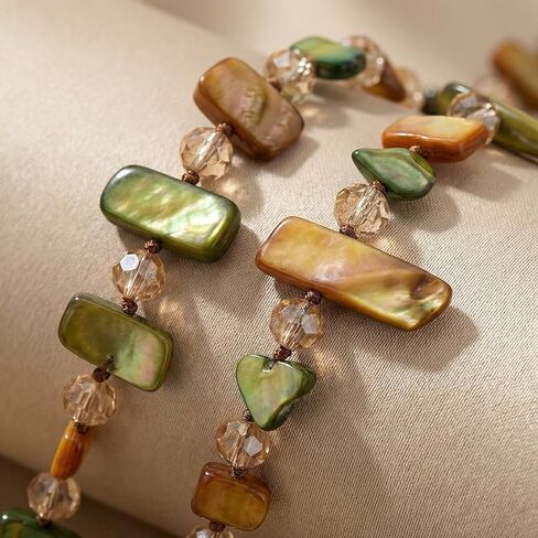 Boho Colorful Bead Long Necklace for Women Boho Handmade Irregular Natural Shell jade Glass Beads Vintage Chunky Layered Perfect for Beach Vacation Everyday Wear in Kuwait