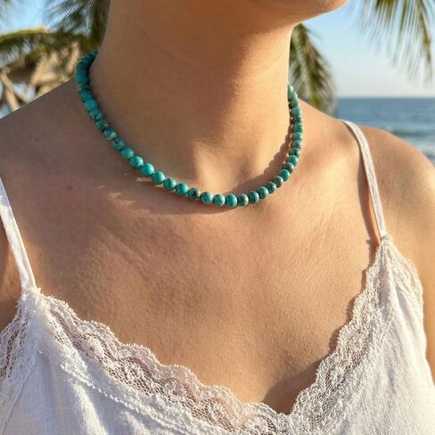 Turquoise Necklace, 6 mm Beaded Necklace for Men, Western Boho Beach Jewelry for Women in Kuwait