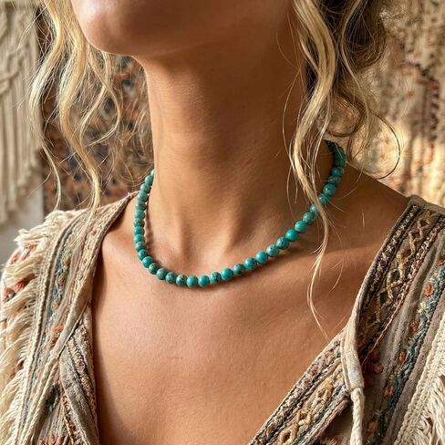 Turquoise Necklace, 6 mm Beaded Necklace for Men, Western Boho Beach Jewelry for Women in Kuwait