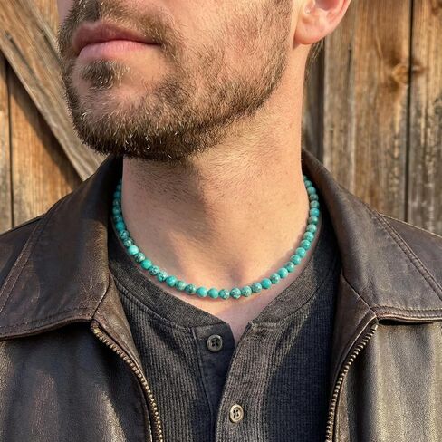 Turquoise Necklace, 6 mm Beaded Necklace for Men, Western Boho Beach Jewelry for Women in Kuwait