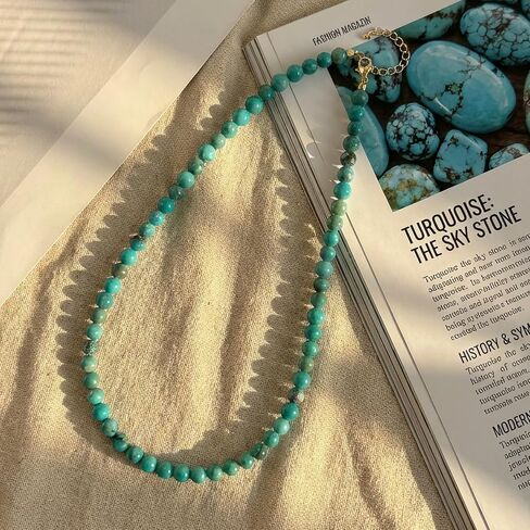 Turquoise Necklace, 6 mm Beaded Necklace for Men, Western Boho Beach Jewelry for Women in Kuwait