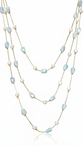 Layered Pearl Necklace Fashion Jewelry Gift for Daily Wear Glass Crystal Beaded Long Necklace Gold Dainty Layered Boho Statement Jewelry Summer Fashion Gift in Saudi Arabia