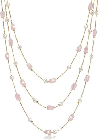 Layered Pearl Necklace Fashion Jewelry Gift for Daily Wear Glass Crystal Beaded Long Necklace Gold Dainty Layered Boho Statement Jewelry Summer Fashion Gift in Saudi Arabia