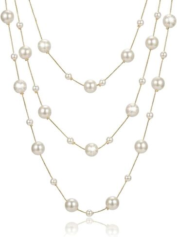Layered Pearl Necklace Fashion Jewelry Gift for Daily Wear Glass Crystal Beaded Long Necklace Gold Dainty Layered Boho Statement Jewelry Summer Fashion Gift in Saudi Arabia