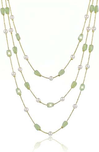 Layered Pearl Necklace Fashion Jewelry Gift for Daily Wear Glass Crystal Beaded Long Necklace Gold Dainty Layered Boho Statement Jewelry Summer Fashion Gift in Saudi Arabia