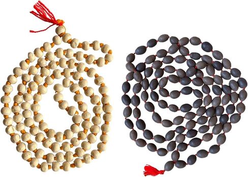 NAISHA Pack of 2 Tulsi & Kamal Gatta Holy Jaap Prayer Beads Necklace Hand Knotted Authentic Genuine Lotus Seeds For Puja Meditation Beads in Kuwait
