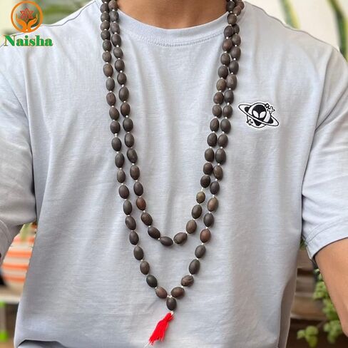 NAISHA Pack of 2 Tulsi & Kamal Gatta Holy Jaap Prayer Beads Necklace Hand Knotted Authentic Genuine Lotus Seeds For Puja Meditation Beads in Kuwait