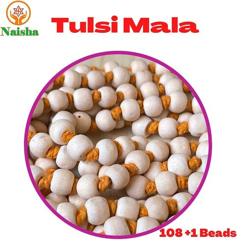 NAISHA Pack of 2 Tulsi & Kamal Gatta Holy Jaap Prayer Beads Necklace Hand Knotted Authentic Genuine Lotus Seeds For Puja Meditation Beads in Kuwait