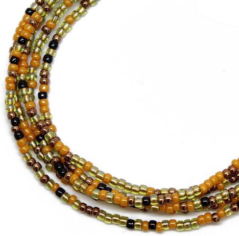 Handmade Mustard Black Gold Seed Bead Necklace, Thin 1.5mm Single Strand Beaded Necklace in Kuwait