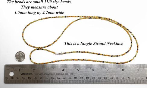Handmade Mustard Black Gold Seed Bead Necklace, Thin 1.5mm Single Strand Beaded Necklace in Kuwait