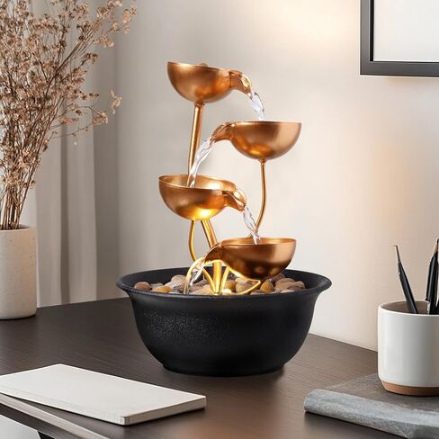 Tabletop Fountain Metal 4-Tier Cascading Bowl Water Feature Indoor Desktop Waterfall Fountain, Relaxing Zen Decor for Home Office Bedroom Meditation Gift, 9.8 Inch in Saudi Arabia
