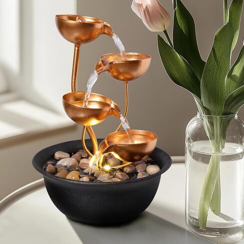 Tabletop Fountain Metal 4-Tier Cascading Bowl Water Feature Indoor Desktop Waterfall Fountain, Relaxing Zen Decor for Home Office Bedroom Meditation Gift, 9.8 Inch in Saudi Arabia