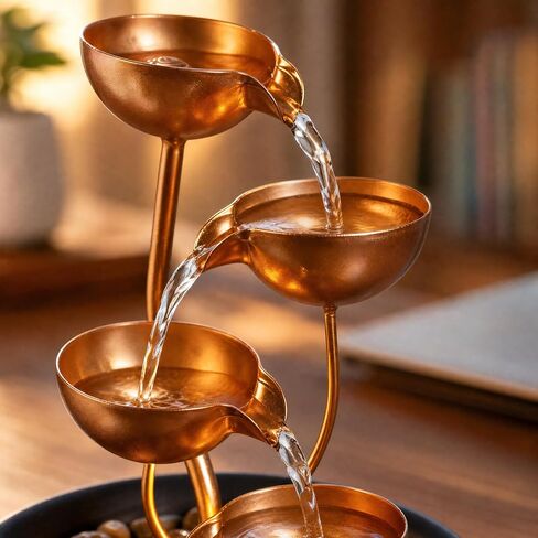 Tabletop Fountain Metal 4-Tier Cascading Bowl Water Feature Indoor Desktop Waterfall Fountain, Relaxing Zen Decor for Home Office Bedroom Meditation Gift, 9.8 Inch in Saudi Arabia