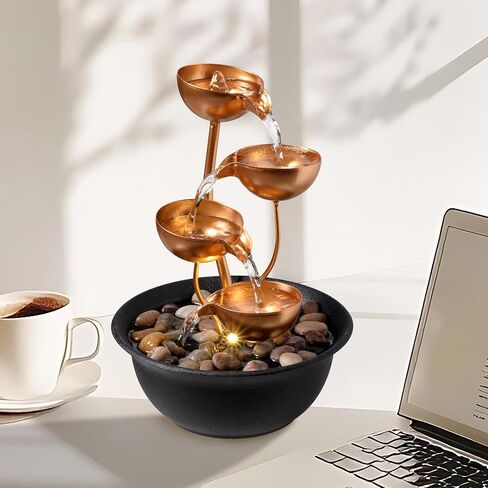 Tabletop Fountain Metal 4-Tier Cascading Bowl Water Feature Indoor Desktop Waterfall Fountain, Relaxing Zen Decor for Home Office Bedroom Meditation Gift, 9.8 Inch in Saudi Arabia