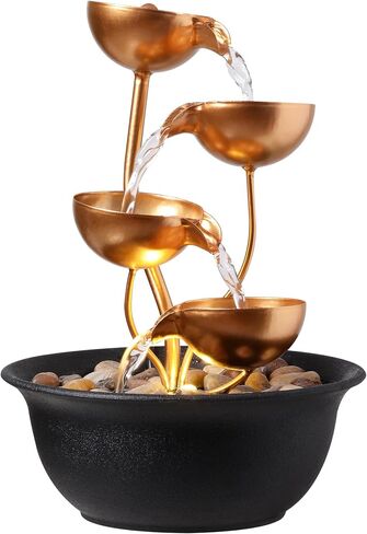 Tabletop Fountain Metal 4-Tier Cascading Bowl Water Feature Indoor Desktop Waterfall Fountain, Relaxing Zen Decor for Home Office Bedroom Meditation Gift, 9.8 Inch in Saudi Arabia