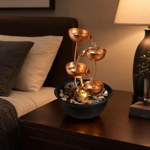 Tabletop Fountain Metal 4-Tier Cascading Bowl Water Feature Indoor Desktop Waterfall Fountain, Relaxing Zen Decor for Home Office Bedroom Meditation Gift, 9.8 Inch in Saudi Arabia