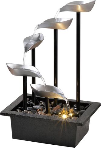 Tabletop Water Fountain, Modern Indoor Waterfall Feature with LED Light, Soothing Zen Desktop Fountain for Home Office Bedroom Relaxation Decor 13.7 Inch in Saudi Arabia