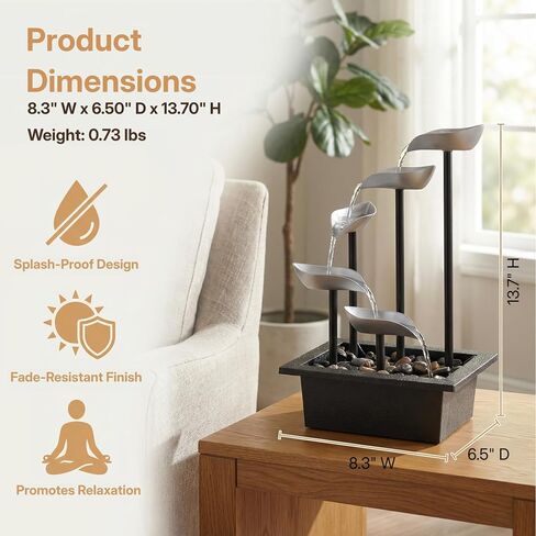 Tabletop Water Fountain, Modern Indoor Waterfall Feature with LED Light, Soothing Zen Desktop Fountain for Home Office Bedroom Relaxation Decor 13.7 Inch in Saudi Arabia