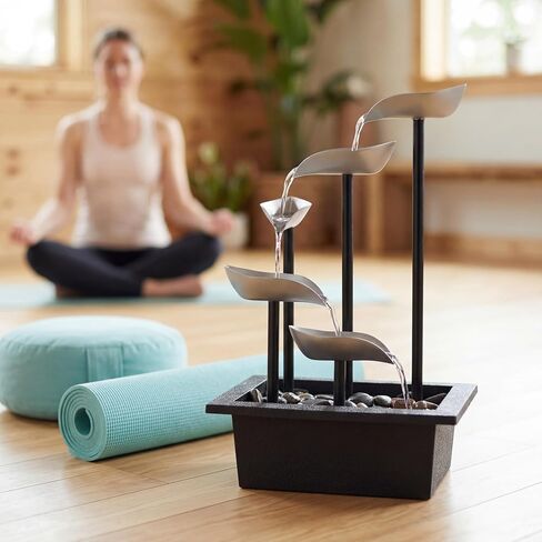 Tabletop Water Fountain, Modern Indoor Waterfall Feature with LED Light, Soothing Zen Desktop Fountain for Home Office Bedroom Relaxation Decor 13.7 Inch in Saudi Arabia