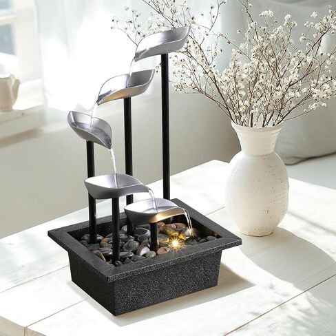 Tabletop Water Fountain, Modern Indoor Waterfall Feature with LED Light, Soothing Zen Desktop Fountain for Home Office Bedroom Relaxation Decor 13.7 Inch in Saudi Arabia