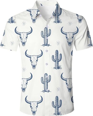 RAISEVERN Mens Hawaiian Shirt Western Cowboy Button Down Short Sleeve Summer Beach Dress Shirt in Saudi Arabia