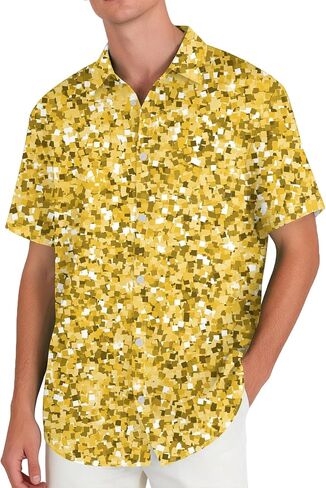 Mens Button Down Shirt with Abstract Print Up Men Short Sleeve Lightweight Casual for in Kuwait