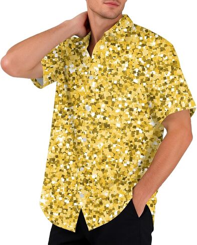 Mens Button Down Shirt with Abstract Print Up Men Short Sleeve Lightweight Casual for in Kuwait