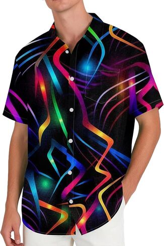 Mens Button Down Shirt with Abstract Print Up Men Short Sleeve Lightweight Casual for in Kuwait