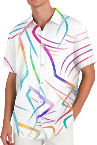 Mens Button Down Shirt with Abstract Print Up Men Short Sleeve Lightweight Casual for in Kuwait