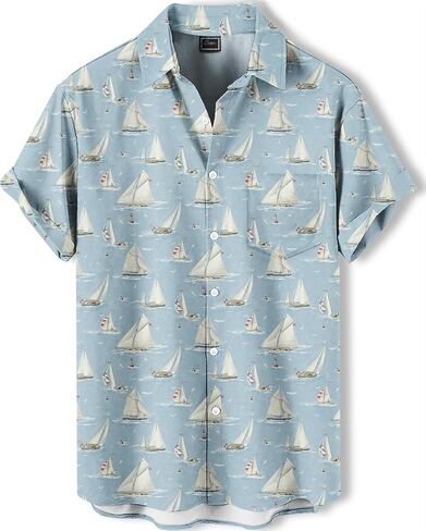 Men's Hawaiian Shirt, Novelty Tropical Graphic Print, Short Sleeve Vacation Shirt, Casual Beach Button Down in Saudi Arabia
