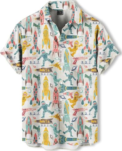 Men's Hawaiian Shirt, Novelty Tropical Graphic Print, Short Sleeve Vacation Shirt, Casual Beach Button Down in Saudi Arabia