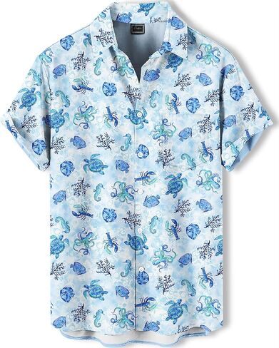 Men's Hawaiian Shirt, Novelty Tropical Graphic Print, Short Sleeve Vacation Shirt, Casual Beach Button Down in Saudi Arabia
