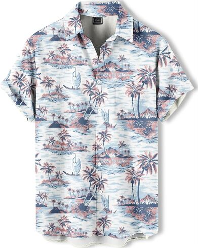 Men's Hawaiian Shirt, Novelty Tropical Graphic Print, Short Sleeve Vacation Shirt, Casual Beach Button Down in Saudi Arabia