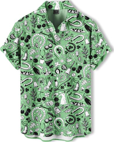 Men's Hawaiian Shirt, Novelty Tropical Graphic Print, Short Sleeve Vacation Shirt, Casual Beach Button Down in Saudi Arabia