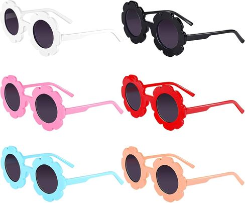 Norme 6 Pairs Kids Sunglasses Round Flower Shape Decorative Glasses for Toddler Boys Girls in Kuwait