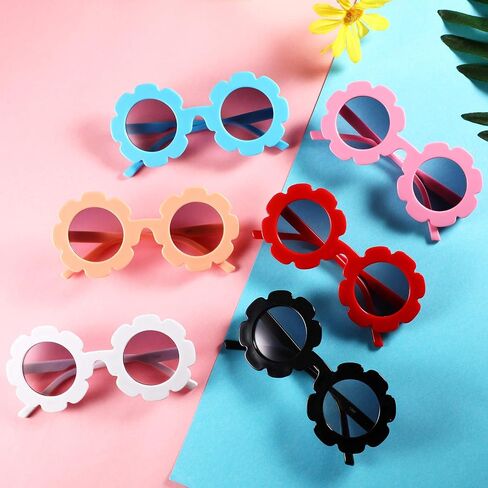 Norme 6 Pairs Kids Sunglasses Round Flower Shape Decorative Glasses for Toddler Boys Girls in Kuwait