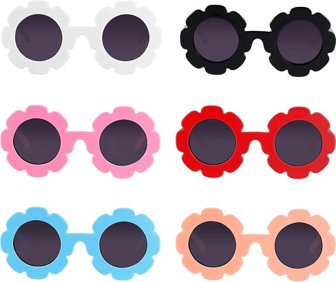Norme 6 Pairs Kids Sunglasses Round Flower Shape Decorative Glasses for Toddler Boys Girls in Kuwait
