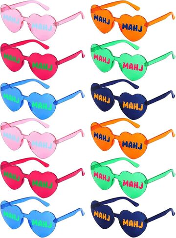 12 Pack Mahjong Sunglasses Bulk Heart Shaped Transparent Glasses MAHJ Party Favors Colorful Glasses for Man Woman Mahjong Lover MAHJ Party Decorations Supplies Mah Jong Lovers Gifts in Kuwait