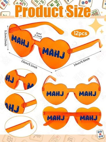 12 Pack Mahjong Sunglasses Bulk Heart Shaped Transparent Glasses MAHJ Party Favors Colorful Glasses for Man Woman Mahjong Lover MAHJ Party Decorations Supplies Mah Jong Lovers Gifts in Kuwait